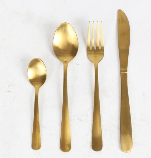 12x Besteck Set 16er Edelstahl Gold Matt Tafel Menü Löffel Speisen Ess Küchen