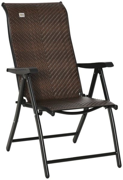Outsunny Gartenstuhl klappbar Rückenlehne 7 stufige verstellbar Klappstuhl mit Armlehne (Klappstuhl, 1 St), Braun+Schwarz 58 x 71 x 111 cm