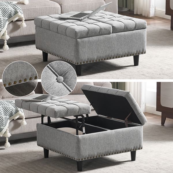Flieks Sitzhocker mit Stauraum, multifunktional 75 x 75 x 41cm, PU, Grau