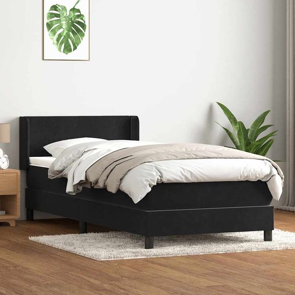 vidaXL Boxspringbett mit Matratze Schwarz 90x210 cm Samt 3317933
