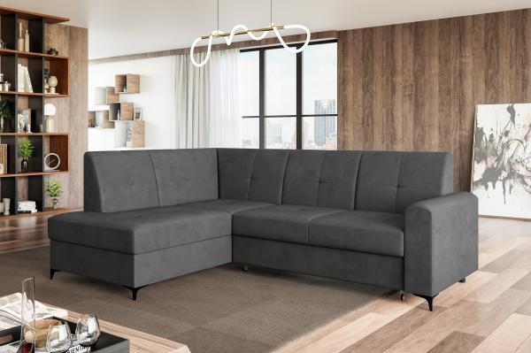 MEBLINI Schlafcouch mit Bettkasten - SCANDI - 236x171x85cm Links - Dunkelgrau Samt - Kleines Ecksofa mit Schlaffunktion - Sofa mit Relaxfunktion - Kleine Couch L-Form - Eckcouch