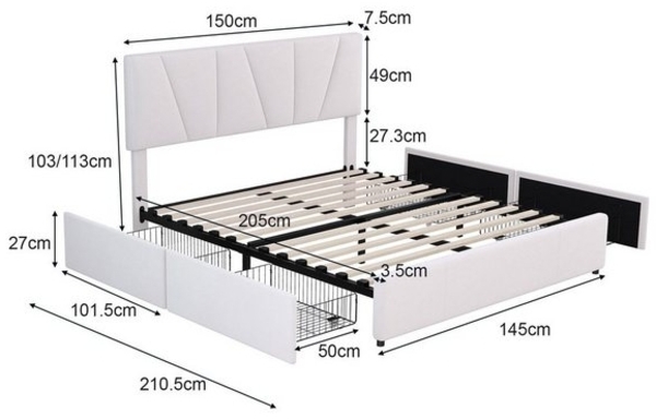 Flieks Polsterbett, Doppelbett Massives Holzbett Samt 140x200cm ohne Matratze Bild 4