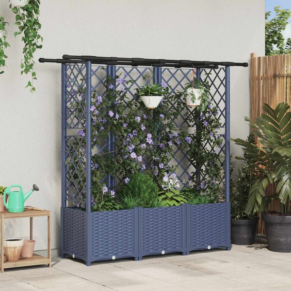 vidaXL Hochbeet mit Rankgitter und Dach Grau 163,5 x 40 x 136 cm PP 42032573