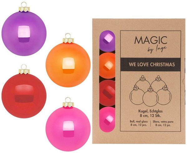 MAGIC by Inge Weihnachtsbaumkugel, Weihnachtskugeln Glas 8cm 12 Stück - Party Time
