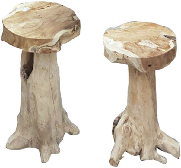 Barhocker JOEL 2er Set - Teak Natur 76x40x40cm | Barstühle Baumstamm Vintage Hochstühle