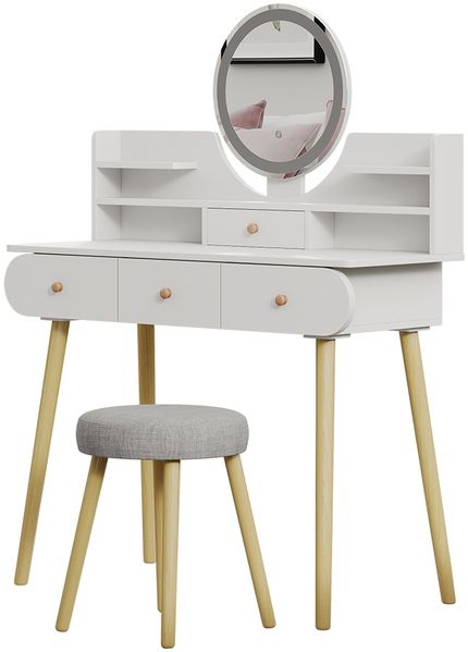 Schminktisch Edda Weiß 100 cm mit LED-Spiegel und Hocker Vicco