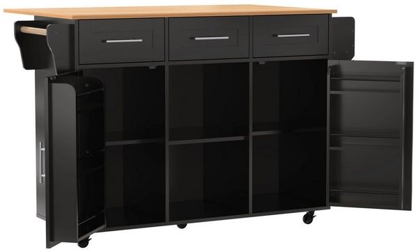 Flieks Küchenwagen mit erweiterbarer Arbeitsplatte, Rollen & Massivholzbeine austauschbar, (139x46(71)x91,5 cm, 1 St), Kücheninsel Buffetschrank Servierwagen mit verstellbare Ablagen