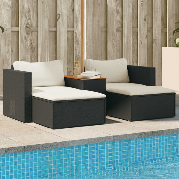 vidaXL 5tlg. Garten-Sofagarnitur mit Kissen Schwarz Poly Rattan Akazie 365725