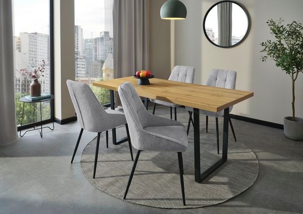 Jockenhöfer Gruppe Essgruppe ROGER, Sitzgruppe, Esstisch 160 cm, 4 Stühle, (Set, 5-tlg, Esstisch 160 cm plus 4 Esszimmerstühle), Tischplatte Wildeiche, Stühle mit Webstoff