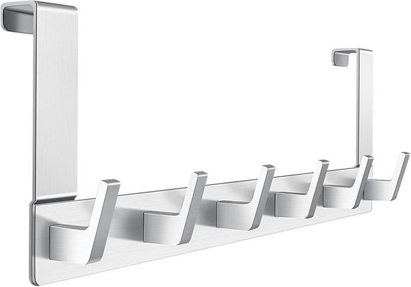 Refined Living Türhaken Türgarderobe zum Einhängen mit 6 Haken, ohne Bohren, Rostfrei, für Flur, Bad und Küche, Tür, Schlafzimmer, (Hakenleiste Bad, Türgarderobe, Ohne Bohren Türhaken, Platzsparende Türhaken, Türhaken zum Einhängen, 1-St, Arbeitszimmer...