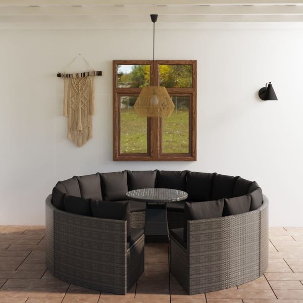 vidaXL 9-tlg. Garten-Sofagarnitur mit Auflagen Poly Rattan Grau 3064899