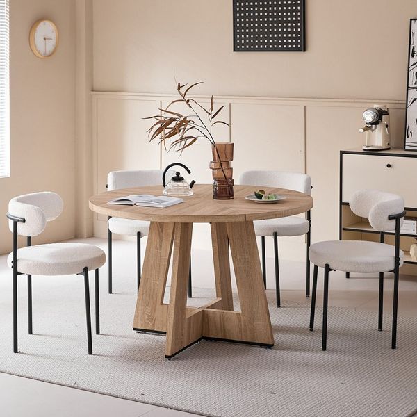 GrandCA HOME Esszimmerstuhl 4er Set Esszimmerstuhl, Moderner Gepolsterter Küchenstuhl (4 St), aus Teddyfellbezug – Weiß