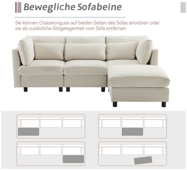 Merax 3-Sitzer mit Hocker, XXL Sofa, aus Leinen mit 2 Kissen,Sofagarnitur,Loungesofa,modulare Couch Bild 2
