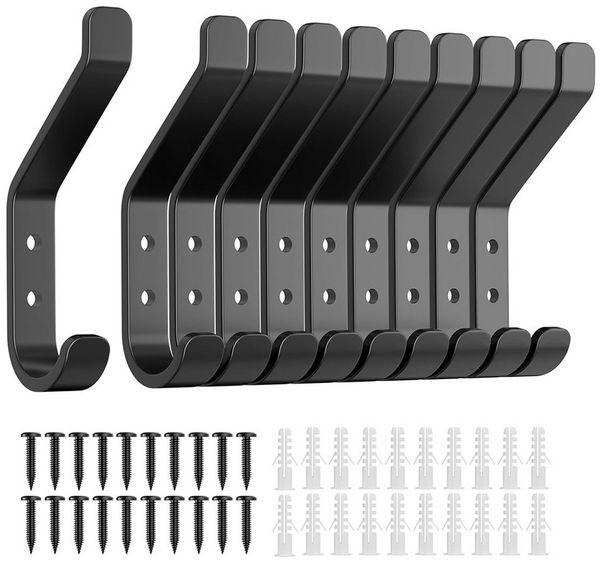 FOUORTUNATE-BEE Kleiderhaken Garderobenhaken, Kleiderhaken zum Schrauben, Haken für Akustikpaneele, Schlafzimmer, Wohnzimmer, Badezimmer, (10-St), Wandhaken für Garderobe, Jacken, Hut, Metall, Schwarz 10CM