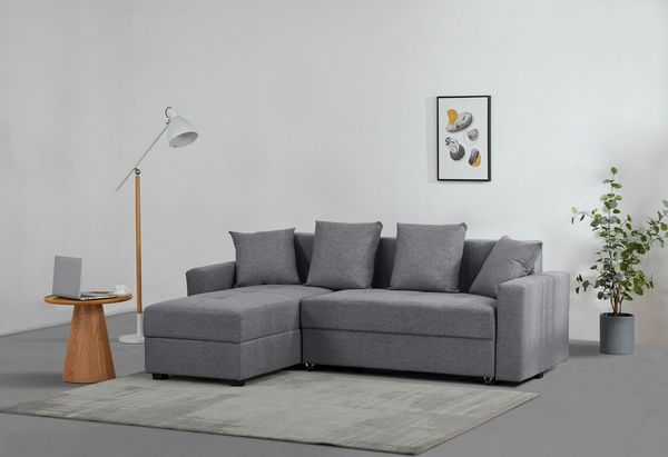 INOSIGN Ecksofa KILLAM, 217 cm, L-Form, mit Schlaffunktion u. Bettkasten, Recamiere rechts / links montierbar, in Cord und Webstoff