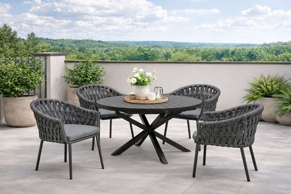 Destiny Garten-Essgruppe MOLINO ARONA, (9-tlg, 4x Sessel, 1x Tisch), 4x Sessel +Polster, 1x Tisch ausziehb. 120/170cm, 145/199 cm