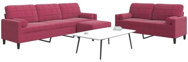 vidaXL 3-tlg. Sofagarnitur mit Kissen und Nackenrollen Weinrot Samt 3278505