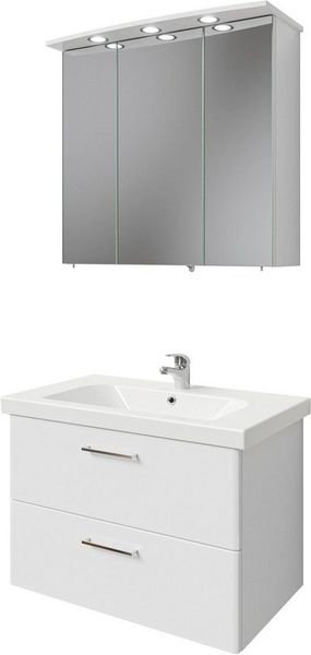 Saphir Badmöbel-Set Quickset 316 2-teilig, Keramikwaschtisch mit LED-Spiegelschrank, (2-St), Waschplatz 82cm breit, 3 Türen, 1 Schublade, 1 Klappe, inkl Türdämpfer