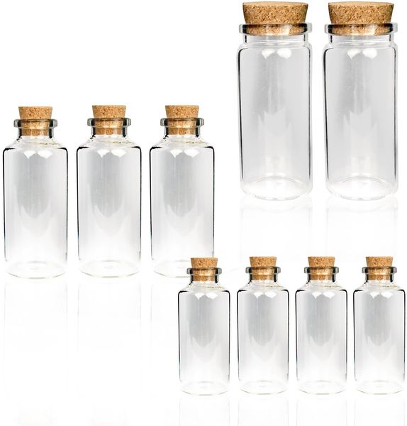 Mini Glasflaschen mit Korken Mix 10ml/30ml/50ml ( 12er Pack ) - Kleine Glasfläschchen zum Befüllen - Reagenzglas Glas für Hochzeit - Mini Gläser