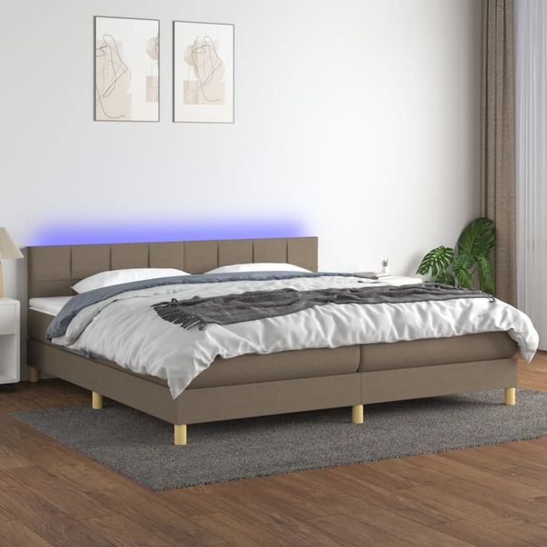 Boxspringbett mit Matratze & LED Stoff Taupe 200x200 cm, Härtegrad: H2 [3133745]