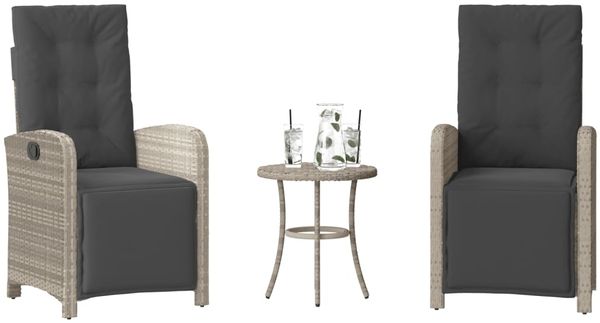 vidaXL 3-tlg. Bistro-Set mit Kissen Hellgrau Poly Rattan 365206