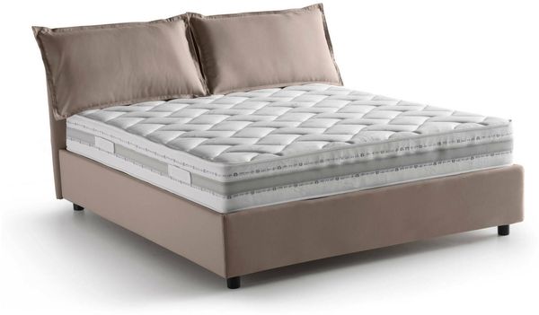 Dmora Doppelbett Amy, Bettkasten mit Stoffbezug, 100 % Made in Italy, Öffnung vorne, inklusive Matratze 160 x 200 cm, Taupe