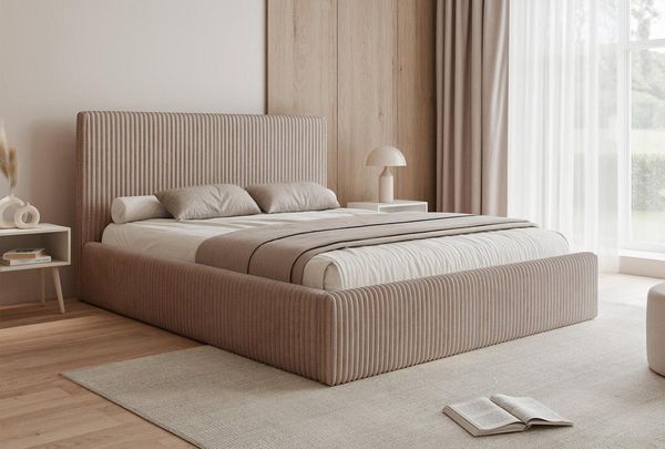 Compleo Polsterbett ASTA, Slim und elegant, grober Cordstoff, Designbett, mit Bettkasten, ohne Matratze