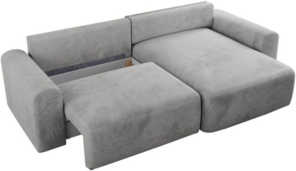 MKS Meble 'Nelson' Ecksofa mit Schlaffunktion und Bettkasten, L-form, Hellgrau, Velours Bild 5
