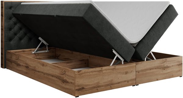 Boxspringbett mit Multipocket-Matratze und Zwei Bettkästen, Doppelbett mit Stauraum - ALBERO 3 - 180 x 200 cm - Dunkelgrau Stoff - H4 Bild 5