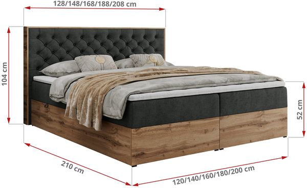 Boxspringbett mit Multipocket-Matratze und Zwei Bettkästen, Doppelbett mit Stauraum - ALBERO 3 - 180 x 200 cm - Dunkelgrau Stoff - H4 Bild 6