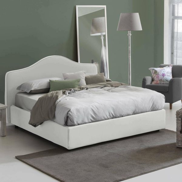 Talamo Italia - Mirta Doppelbett, Bettkasten mit Stoffbezug, 100 % Made in Italy, Öffnung vorne, inklusive Matratze 160x200 cm, Weiß