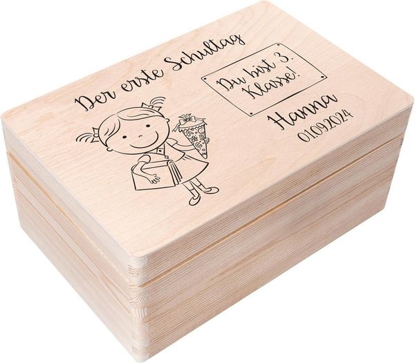 Creative Deco Holzkiste Einschulung Geschenk Junge Mädchen Schulanfang, Natur 30 x 20 x 14 cm