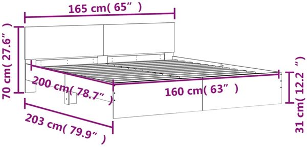 vidaXL Bettgestell mit Kopfteil Räuchereiche 160x200 cm 3207473 Bild 10