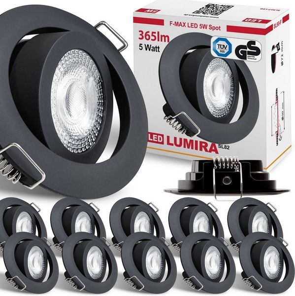 Maxkomfort LED Einbaustrahler 6/12er-Set Ultraflach & Schwenkbar, 3 Lichtfarben umschaltbar, LED fest integriert, (3000K/4000K/6500K), IP20 Deckenspots für Wohnzimmer, Küche & Flur - Ø82x25mm