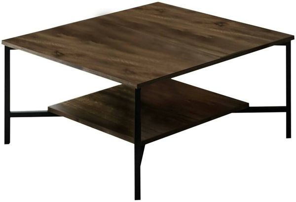 Dmora Wohnzimmertisch Mia, Niedriger Wohnzimmertisch, Kaffeeregal, Couchtisch für Sofa, 80x80h40 cm, Walnuss und Schwarz