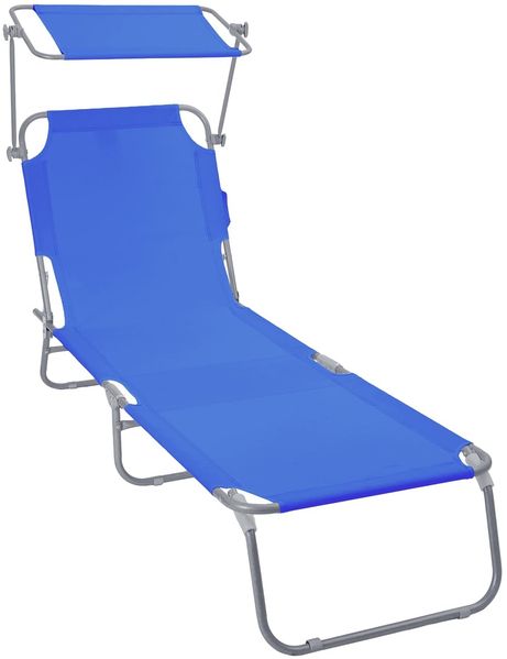VOUNOT® Sonnenliege Klappbar, Gartenliege mit Dach und 4-Fach Verstellbarer Rückenlehne, Leichte Strandliege für Garten, Terrasse, Camping, Pool & Strand, Blau