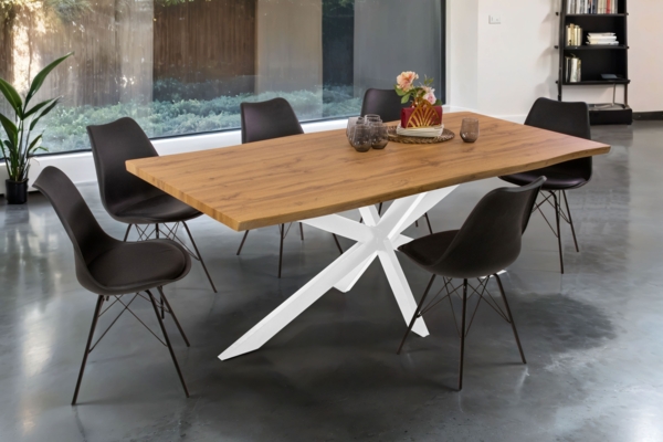 Esstisch Baumkante Holz-Optik Wildeiche 200 x 100 Spider-Gestell weiß JOSY 142463969