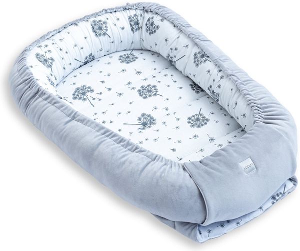Loolay Kuschelnest BABYNEST SOLO Premium Babyausstattung - Baumwolle & Samt Velours, (MUSTER: GRAU Samt Velour/ Pustelblume Weiß, 1-tlg, Liebevoll handgefertigt Nestchen! Geborgenheit Komfort für Neugeborene), Premium Ausstattung - 100% Europäische Sto...