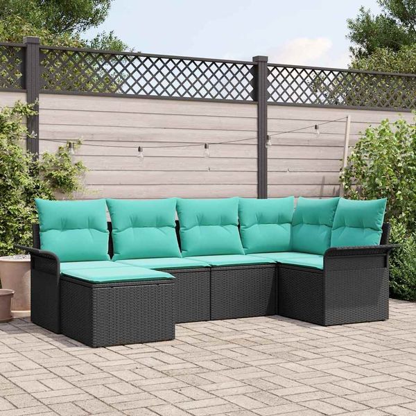 vidaXL Gartensofa-set mit Kissen 6 pcs Schwarz Poly-Rattan 3345436