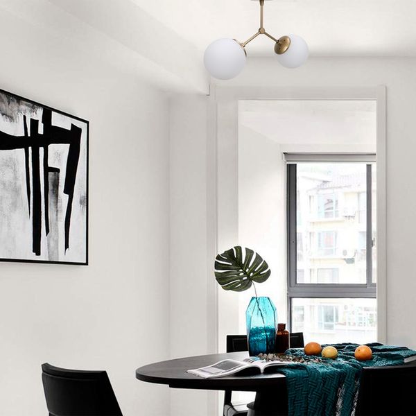 Vente-unique - Deckenleuchte mit 2 Leuchten - 44x28 cm - Weiß & Goldfarben - DAMAR