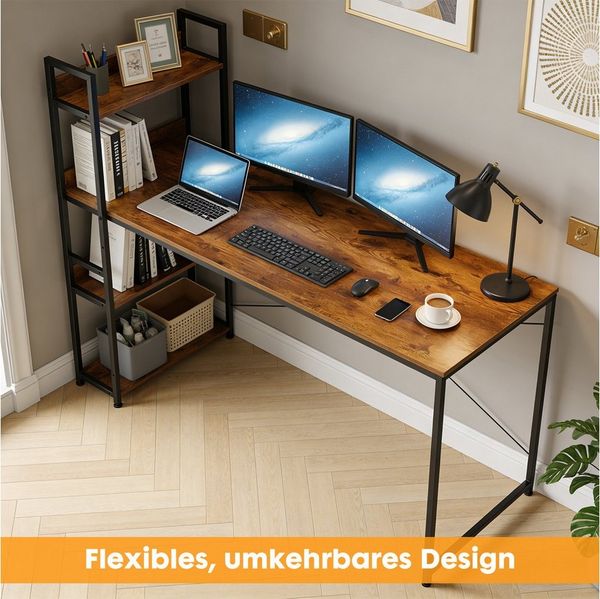 ANYSUN Schreibtisch Computertisch mit Regalböden rechts oder Links (1-St, 1 Tisch), Bürotisch Gamingtisch mit verstellbarer Ablage 120 / 140 cm
