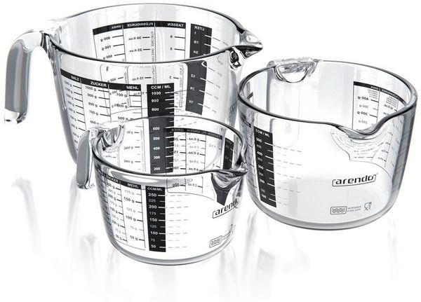 Arendo Messbecher 250 ml, 500 ml & 1000 ml Glas Messkrug Set, Rührbecher, Glas, (Set, 3-St), Borosilikatglas, hitzebeständig, präzise Skala, Mikrowellengeeignet