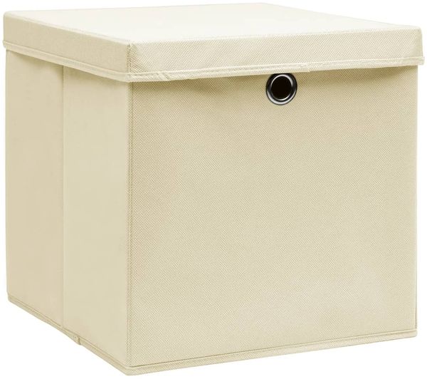 Aufbewahrungsboxen, faltbarer Korb mit Deckeln 4 Stk. 28x28x28 cm Creme