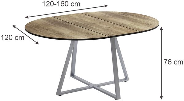 Esstisch Loyd Eiche rustikal/Grau 120-160 x 120 cm ausziehbar Vicco Bild 2