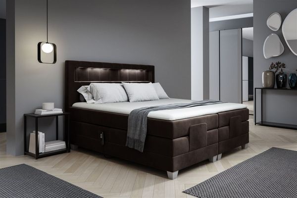 Boxspringbett Elektrisch Bett DAVIDE 180x200cm in Stoff Fresh Dunkelbraun