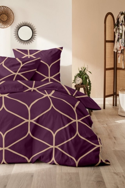 Primera Edelflanell Bettwäsche 135x200 Retro Muster dunkelrot beige 174149-67