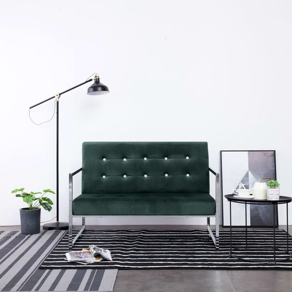 vidaXL 2-Sitzer-Sofa mit Armlehnen Dunkelgrün Chrom und Samt 282164