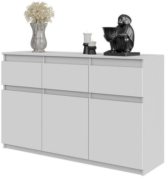 Furnica Kommode NOAH 3 Schubladen und 3 Türen - Weiß Matt H75cm B120cm T35cm
