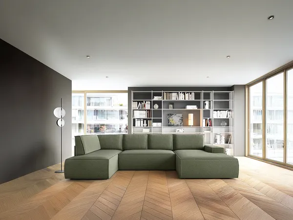 Vente-unique - AMELIA Sofa Stoff Grün - B 195 cm x H 85 cm x L 349 cm