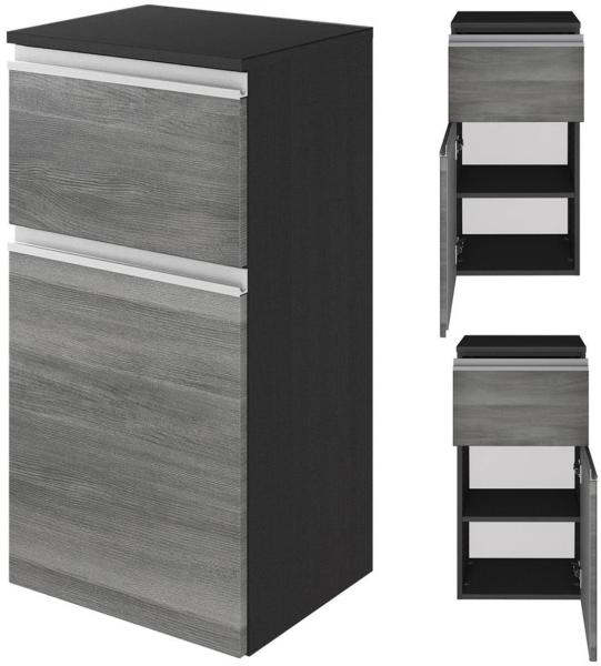 Badschrank, Unterschrank 40cm in Eiche rauchsilber APIA-03 mit Softclose-Auszug, B/H/T ca. 40/79/35 cm